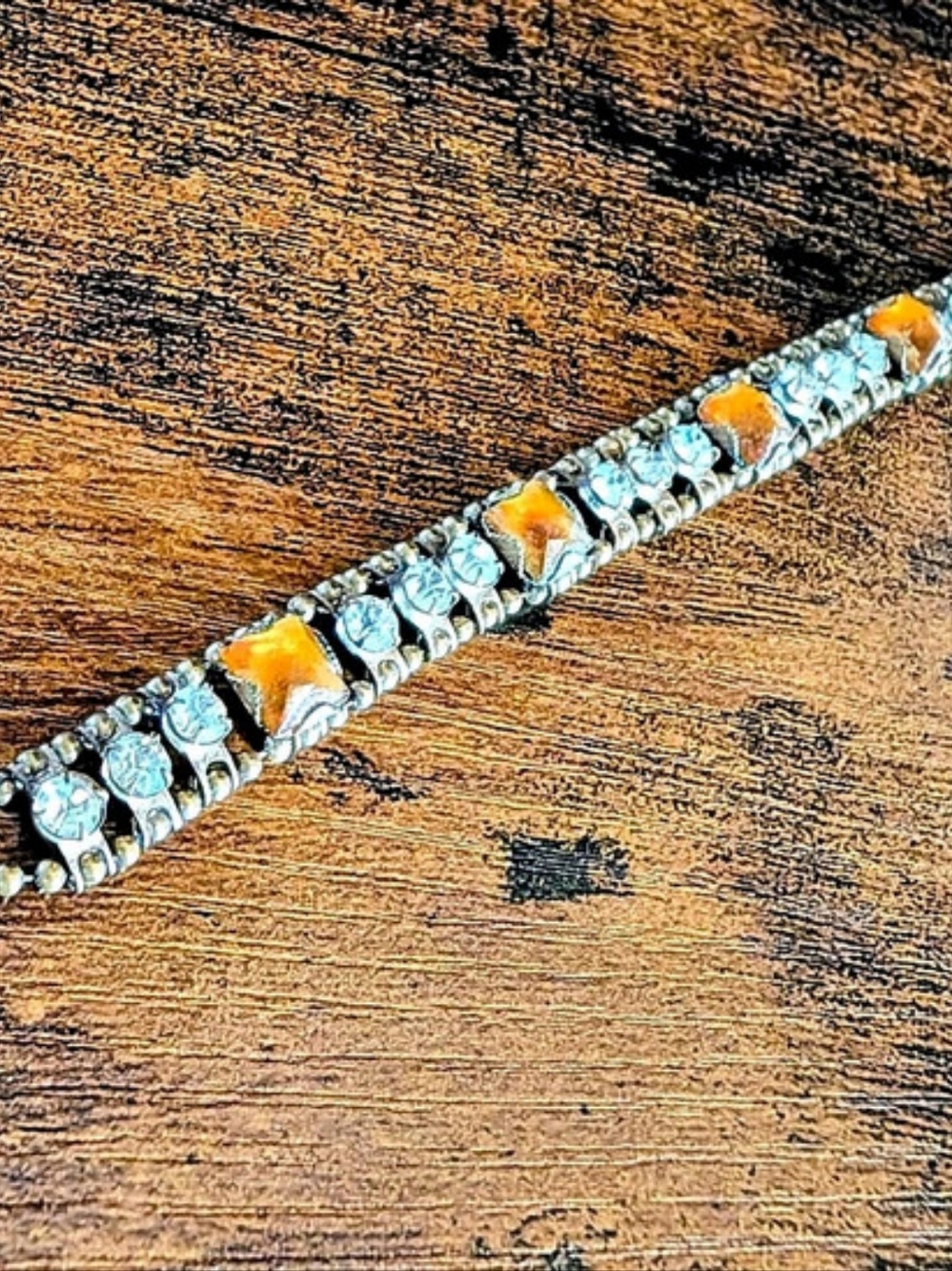 Vintage Crystal & Orange Stone Bracelet